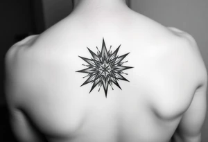 A highly artistic tattoo design with a central focus on a radiant star, symbolizing guidance and empowerment. black and white. small tattoo idea