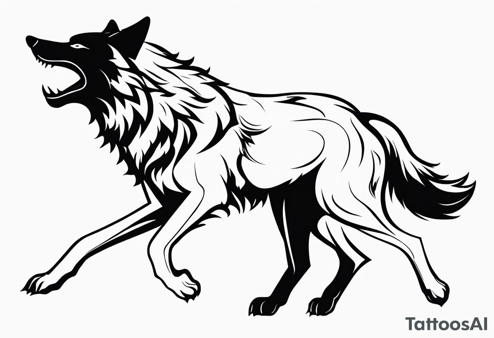 scary wolf head with dark smoke body running tattoo idea