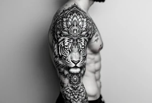 Durga goddess tiger lotus chakras mandala tattoo idea