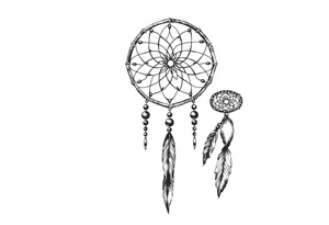 dreamcatcher with feathers and beads, authentic tattoo idea