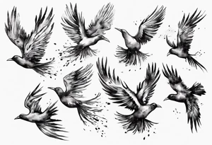 a flock of birds flying into the distance leaving feathers behind tattoo idea