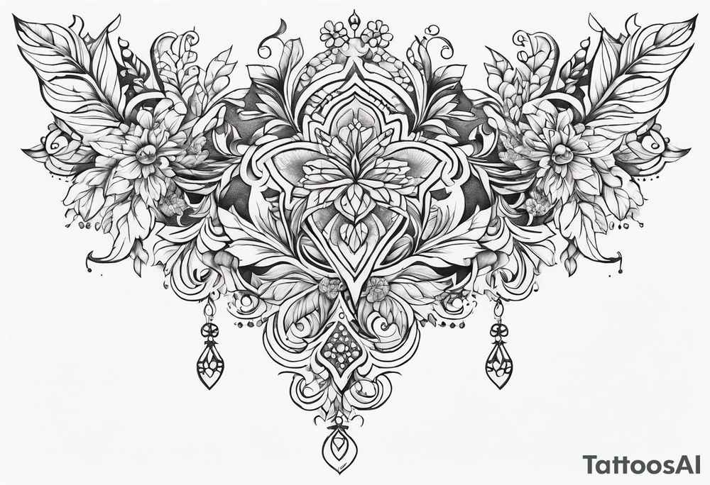small long ornate floral sternum tattoo tattoo idea