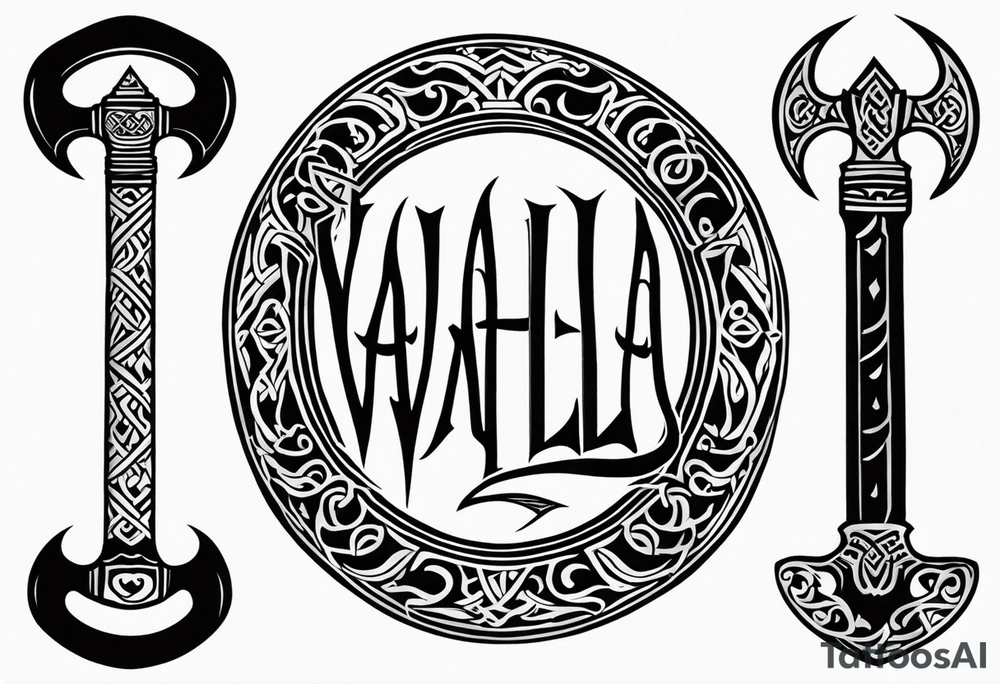 Valhalla sword viking funeral hatchet tattoo idea