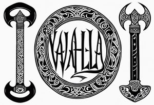 Valhalla sword viking funeral hatchet tattoo idea