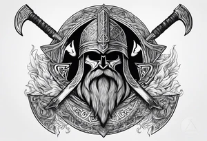 Valhalla sword shield axe Valknut fire tattoo idea