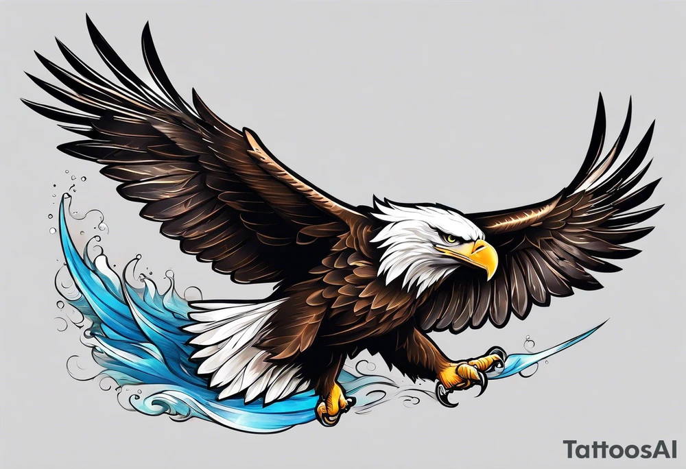 eagle flying with an oar tattoo idea