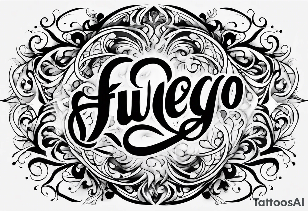 The word “fuego” in cursive with flames around it. tattoo idea