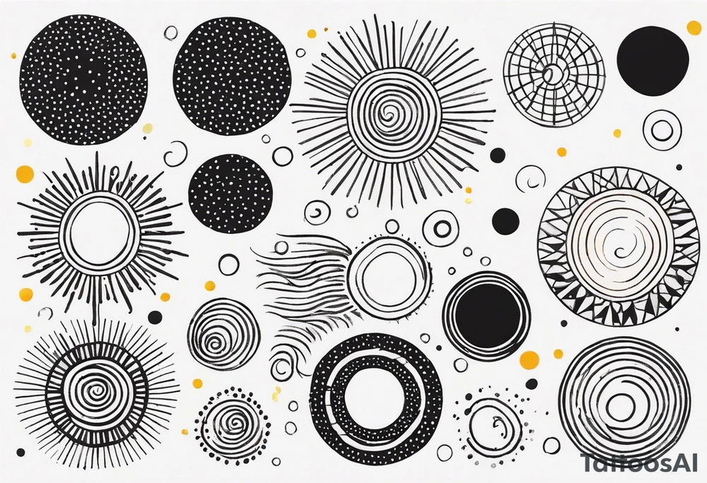 simple sun made of black dots and circles tattoo idea
