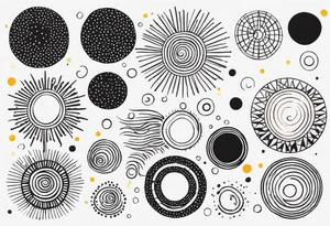 simple sun made of black dots and circles tattoo idea