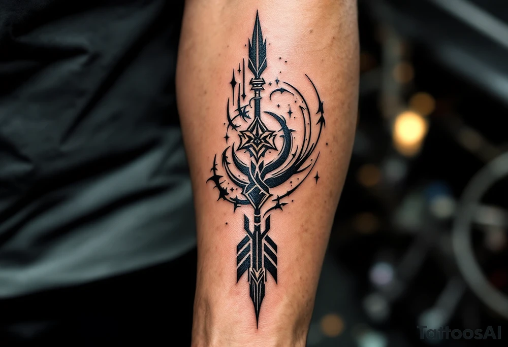 native american full-length arrow saying "Isaiah 40:31" tattoo idea