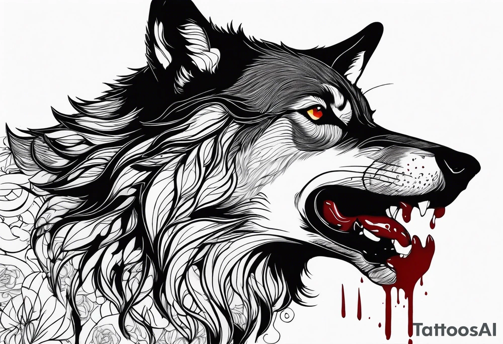 black wolf with blood in mouth tattoo idea