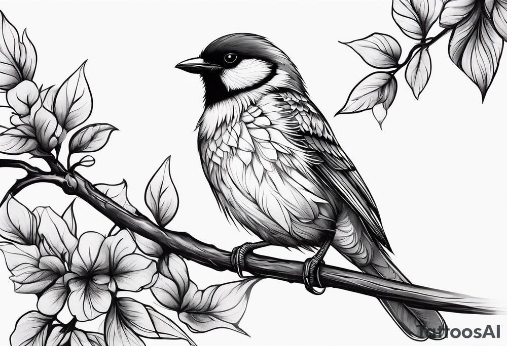 Bird powerfully looking while on a branch tattoo idea