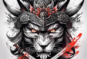 Samurai full sleeve with kitsune mask tattoo idea