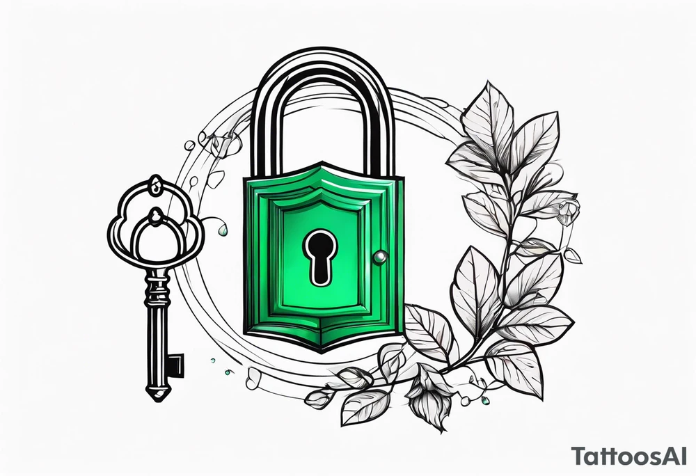 Lock and key with emerald stone tattoo idea