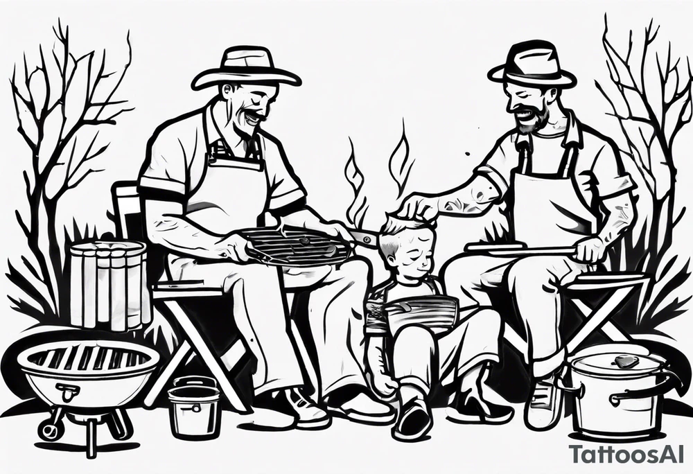 Father and son spending time grilling outside tattoo idea