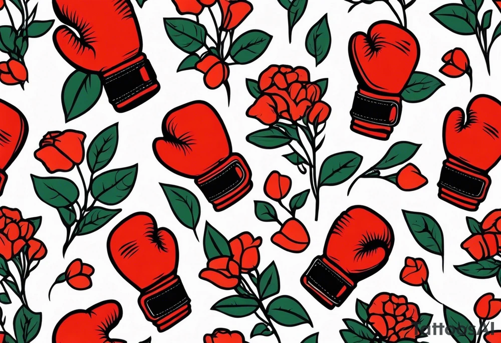 boxing gloves and flowers bold colors traditional old school vintage tattoo idea