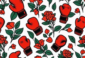 boxing gloves and flowers bold colors traditional old school vintage tattoo idea
