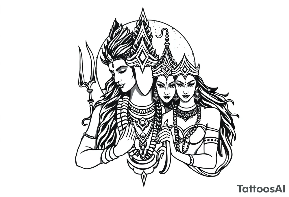Lord Shiva, Godess Kali, Godess Lilith Together with the moon in the background tattoo idea