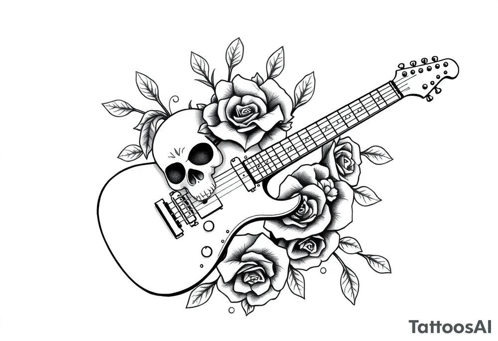 Electric guitar with skulls and roses tattoo idea