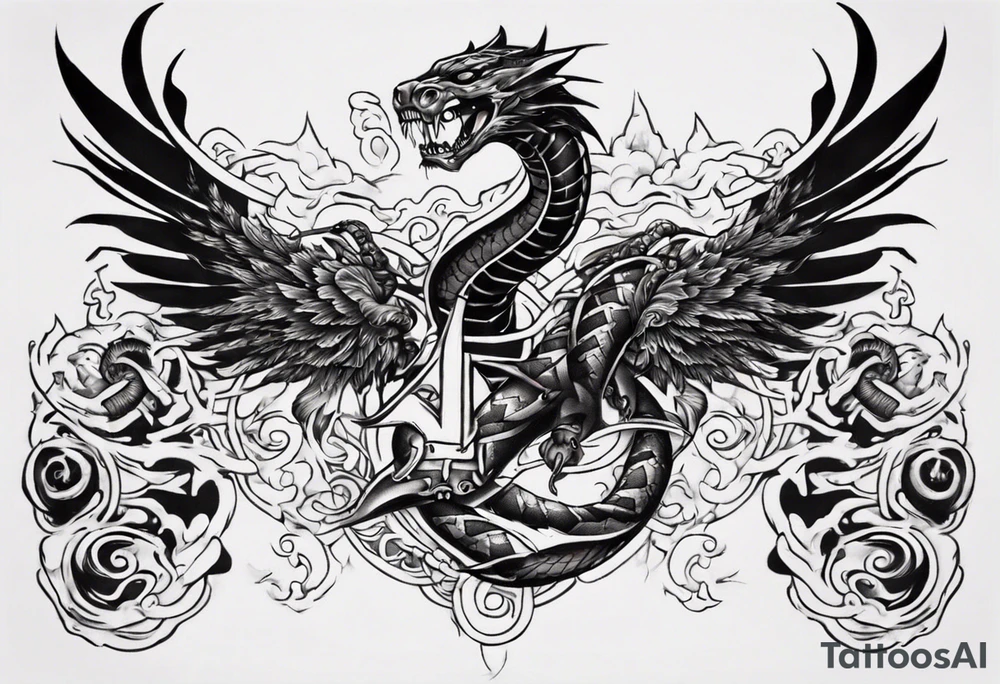 I want chest tattoo for men in japanese style . Tattoo may include some symbols from these themes : gemini , snake,compas,travel, born 1989, thailand, ukraine , listen tattoo idea