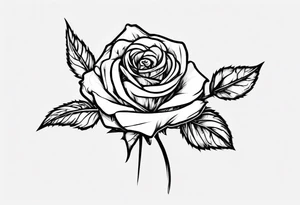 a one-line rose, add some splattered red blood and thorns, small, with stem, very simple, with the name Jesus as the stem tattoo idea