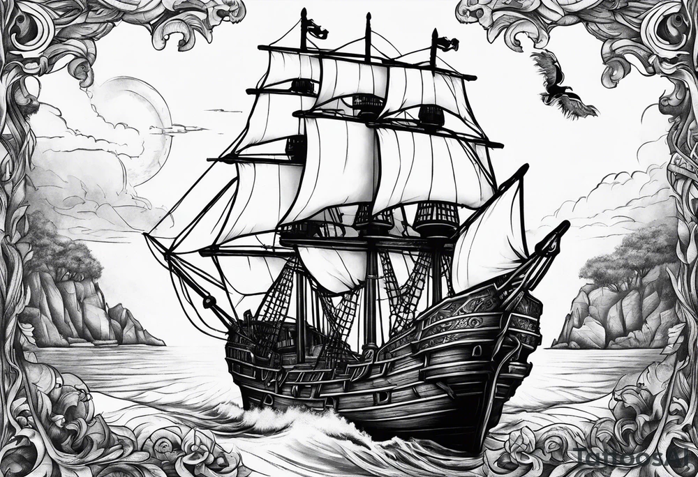Pirate ship breaking in half tattoo idea
