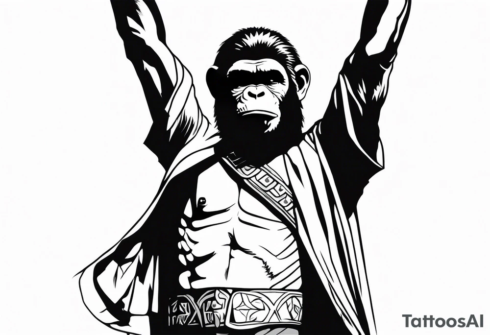 Caesar from planet of the apes with his arms up tattoo idea