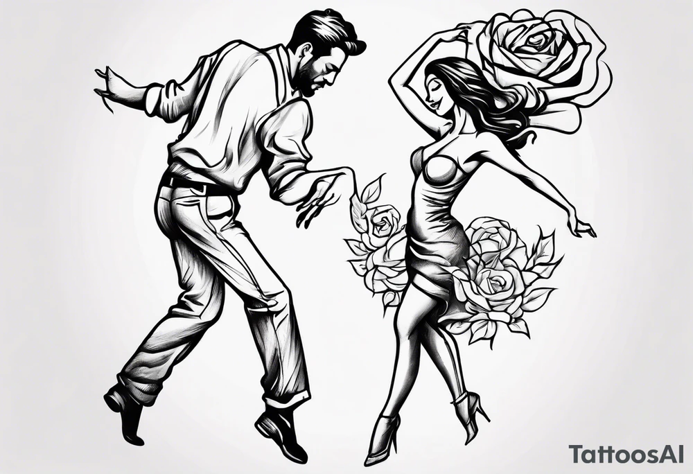 Dancing guy and girl into a rose tattoo idea
