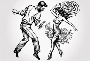 Dancing guy and girl into a rose tattoo idea