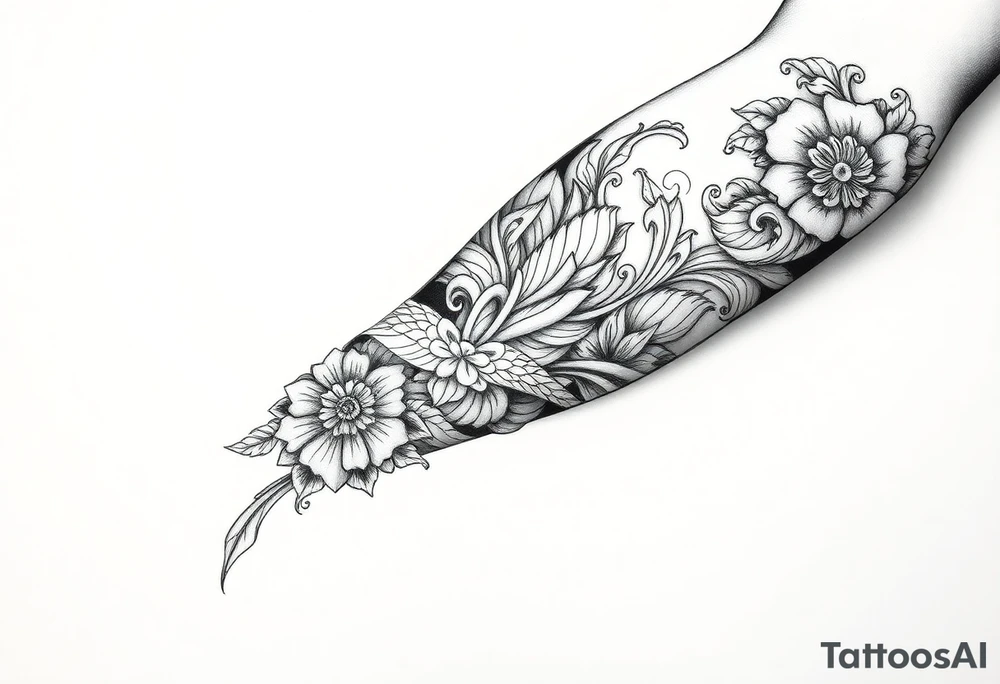 vorrei un tatuaggio samoano/polinesiano che ricopra tutta la gamba dal polpaccio fino alla caviglia, in stile tradizionale con linee spesse e motivi geometrici. la base deve essere simile ai classici tattoo samoani a fascia, ma personalizzato: con simboli di forza e combattimento (punte di lancia / niho mano), simboli di famiglia (figure enata), simboli del mare e del viaggio (onde, spirali), e un elemento di protezione come la tartaruga (honu). il disegno deve essere armonico e avvolgere la gamba a 360°. tattoo idea