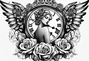 angel, roses, clock, name MARTINA tattoo idea