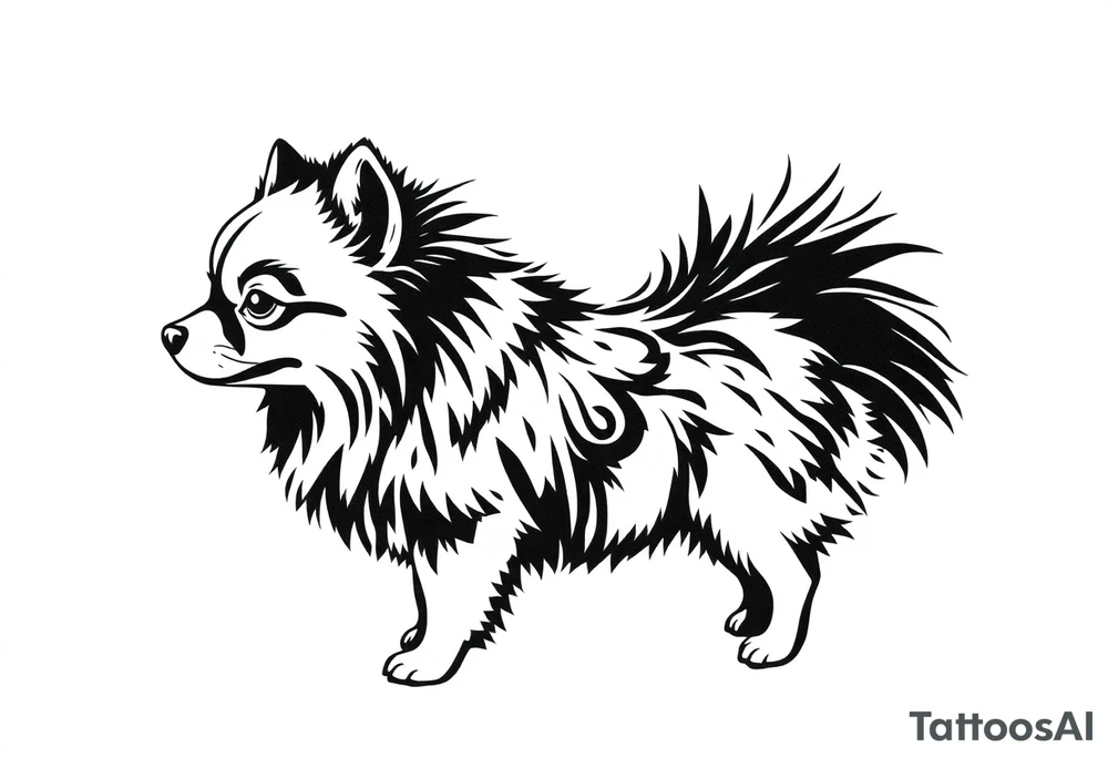 A realistic stencil silhouette style drawing of Pomeranian tattoo idea