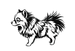 A realistic stencil silhouette style drawing of Pomeranian tattoo idea