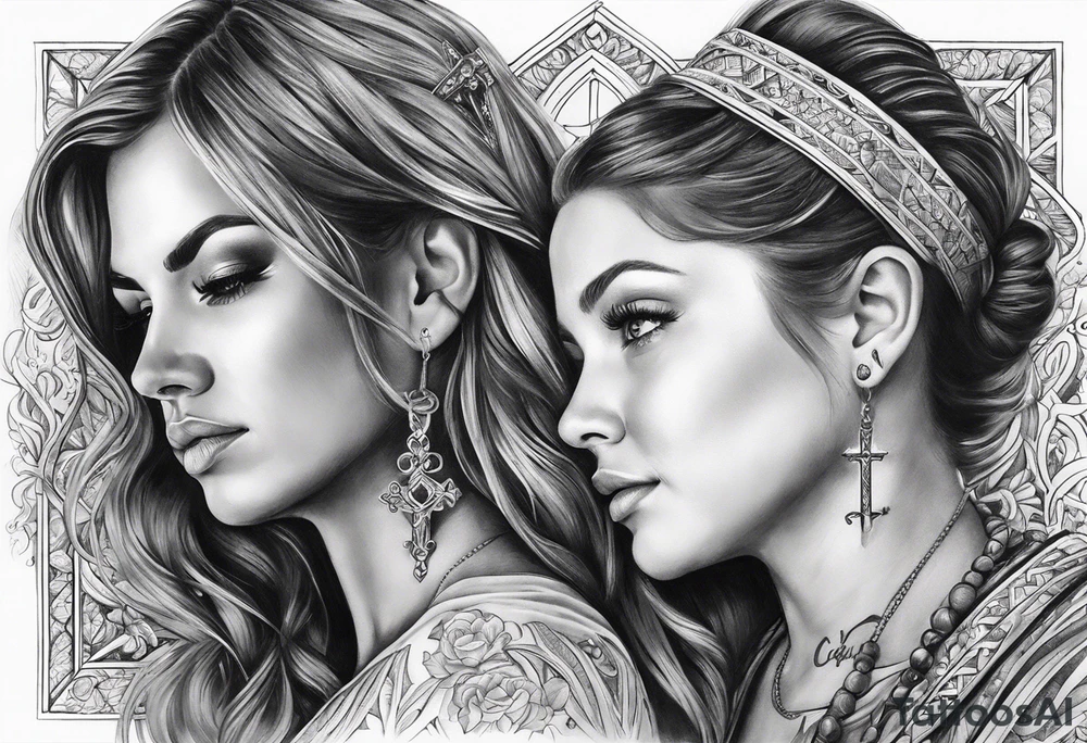 long sleeve tattoo about Christianity, family and the love of life tattoo idea
