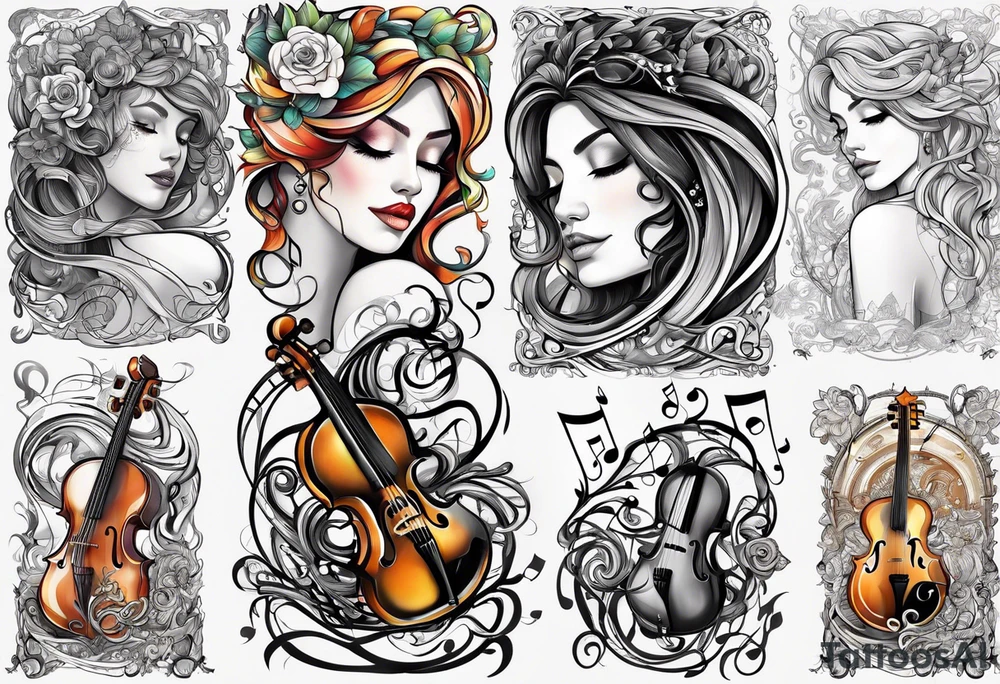 4 different tangled line designs representing music tattoo idea