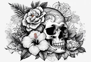 female skeleton with hibiscus flower tattoo idea