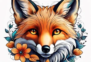 animal fox, flower tattoo idea