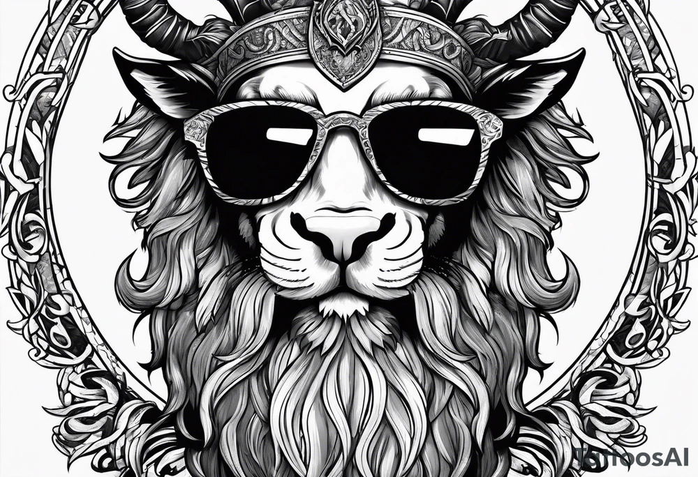 capricorn with beard and sunglasses tattoo idea