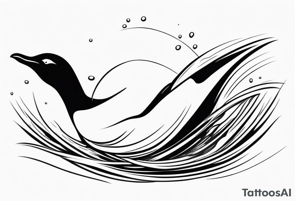 penguin swimming in water, very simple design tattoo idea