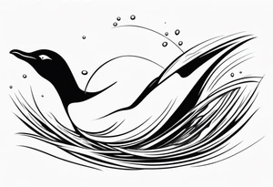 penguin swimming in water, very simple design tattoo idea