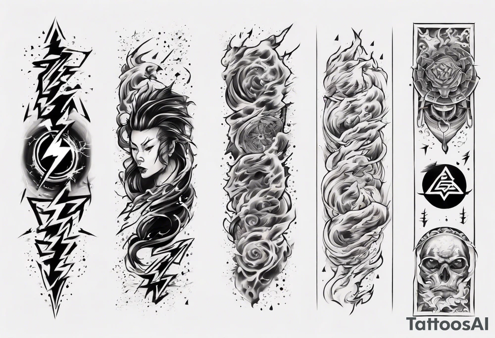 forearm sleeve thunder pattern tattoo idea
