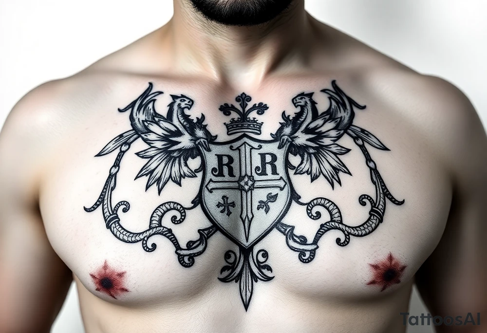 Powerful mideval Irish family crest for a full chest tattoo tattoo idea