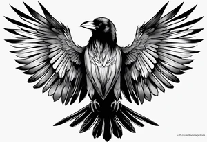 Stading raven with tongue out, blank eyes and long tail wings tattoo idea