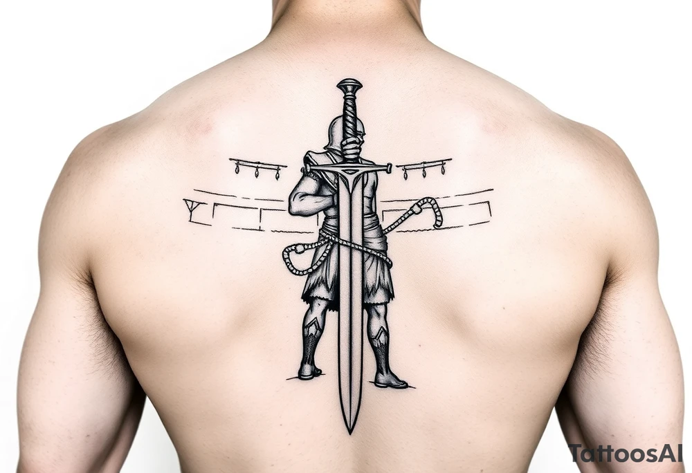 gladiator standing arena short sword in hand tattoo idea