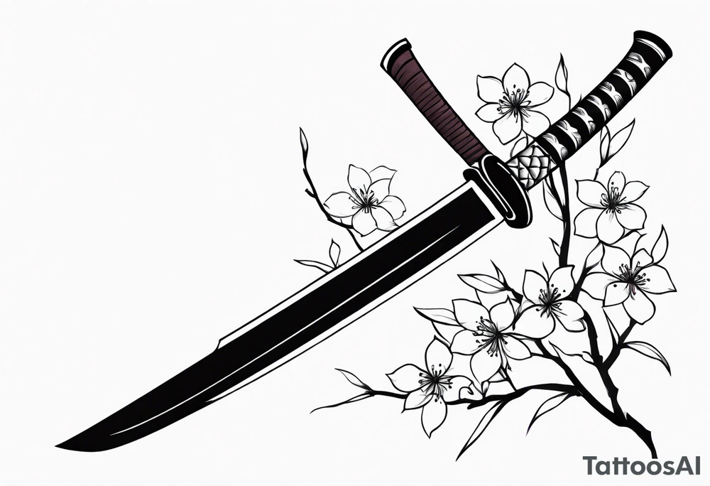 Katana with blossom surrounding it tattoo idea