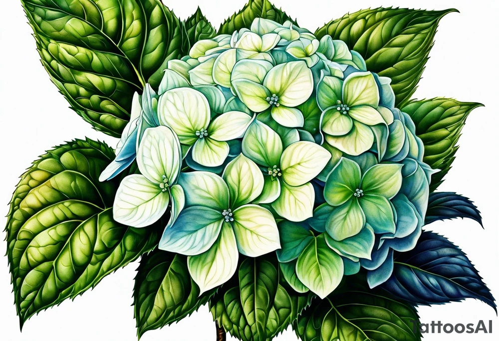 Single hydrangea with stem tattoo idea