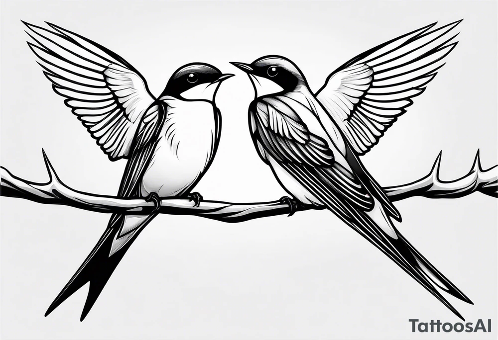 Pair of swallows, simple thin lines tattoo idea