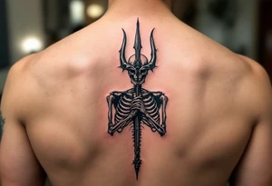 skeleton behind trident tattoo idea