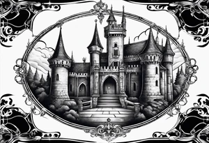 Cyber sigilism tatto with gothic castle tattoo idea