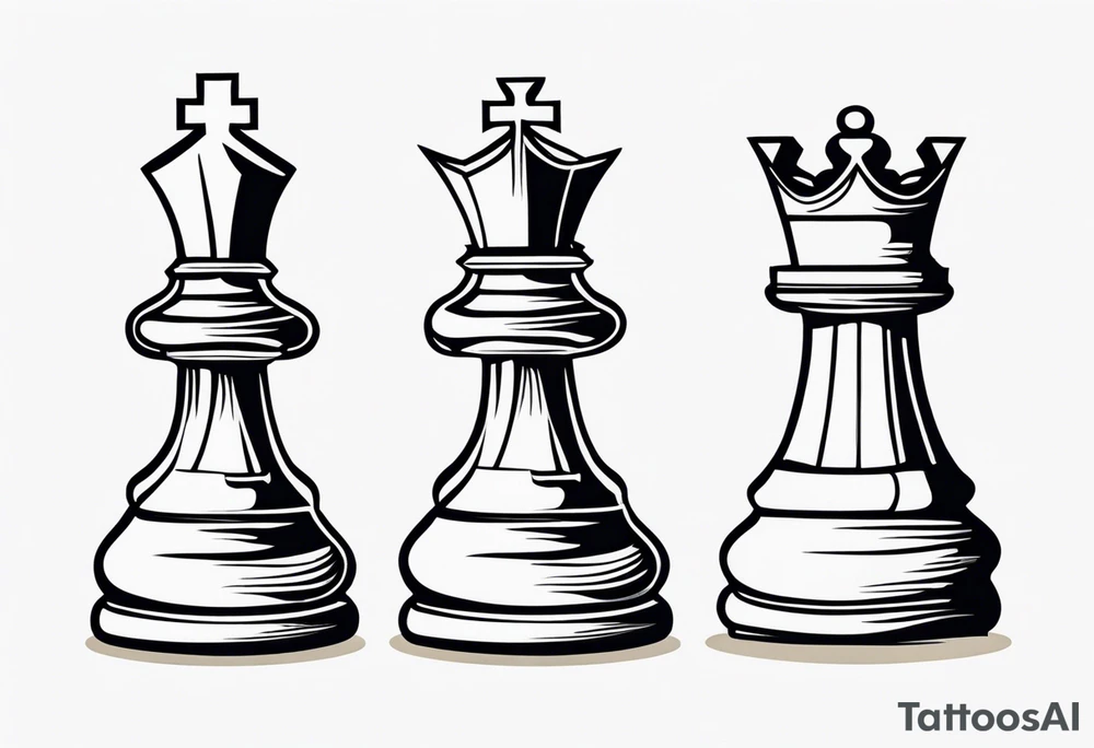 wooden chess queen piece contour tattoo idea
